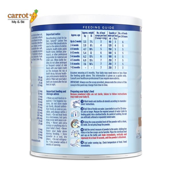 Sữa Aptamil Lactose Free Anh cho trẻ 0-12 tháng 400g