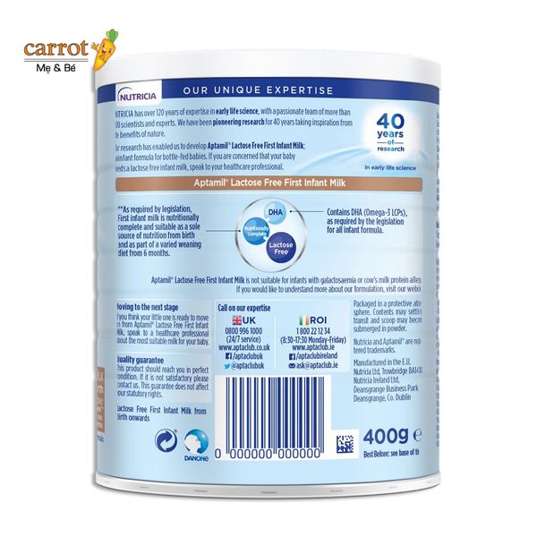 Sữa Aptamil Lactose Free Anh cho trẻ 0-12 tháng 400g