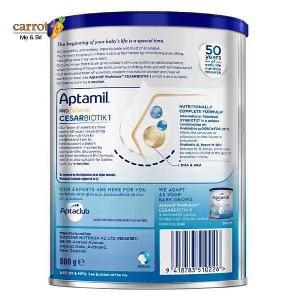 Sữa Aptamil Profutura Cesarbiotik Số 1 New Zealand Cho Trẻ Từ 0-12 tháng
