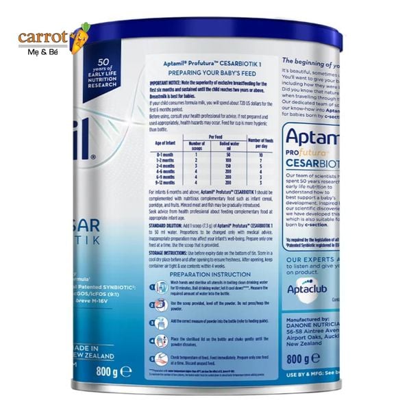 Sữa Aptamil Profutura Cesarbiotik Số 1 New Zealand Cho Trẻ Từ 0-12 tháng