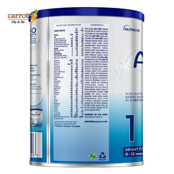 Sữa Aptamil Profutura Cesarbiotik Số 1 New Zealand Cho Trẻ Từ 0-12 tháng