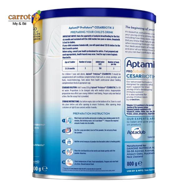 Sữa Aptamil Profutura Cesarbiotik Số 2 New Zealand Cho Trẻ Từ 12 - 24 tháng