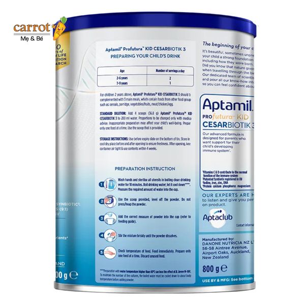 Sữa Aptamil Profutura Cesarbiotik Số 3 New Zealand Cho Trẻ Từ 2 Tuổi