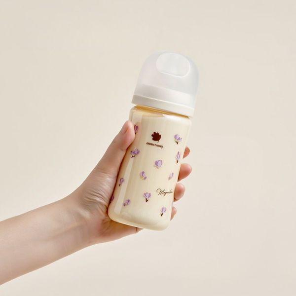 Bình sữa Green Finger BebeGrow 280ml nhựa PPSU  Họa tiết hoa tím - Kèm Núm Size M