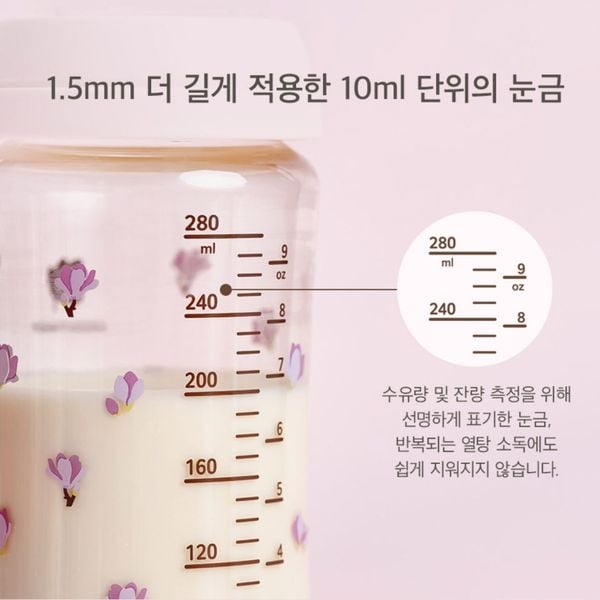 Bình sữa Green Finger BebeGrow 280ml nhựa PPSU  Họa tiết hoa tím - Kèm Núm Size M