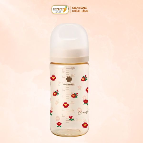 Bình sữa Green Finger BebeGrow PPSU 280ml Họa Tiết Hoa Đỏ Kèm Núm Size M