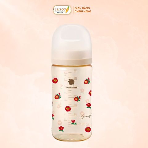 Bình sữa Green Finger BebeGrow PPSU 280ml Họa Tiết Hoa Đỏ Kèm Núm Size M