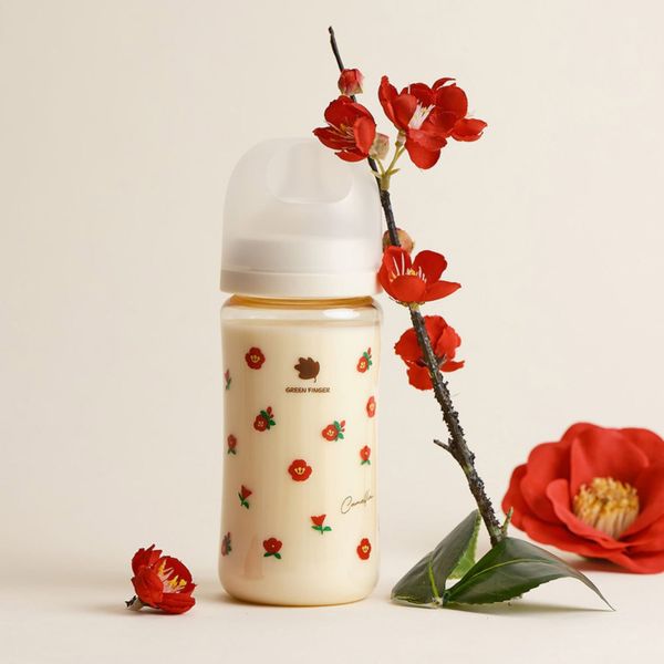 Bình sữa Green Finger BebeGrow PPSU 280ml Họa Tiết Hoa Đỏ Kèm Núm Size M