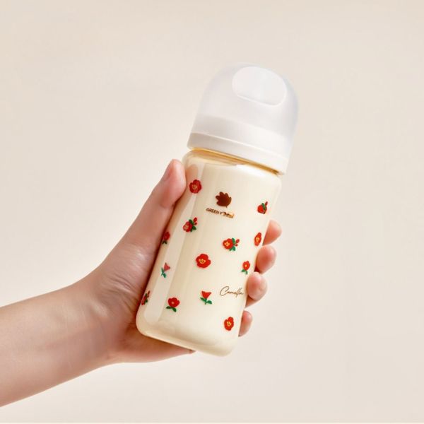 Bình sữa Green Finger BebeGrow PPSU 280ml Họa Tiết Hoa Đỏ Kèm Núm Size M