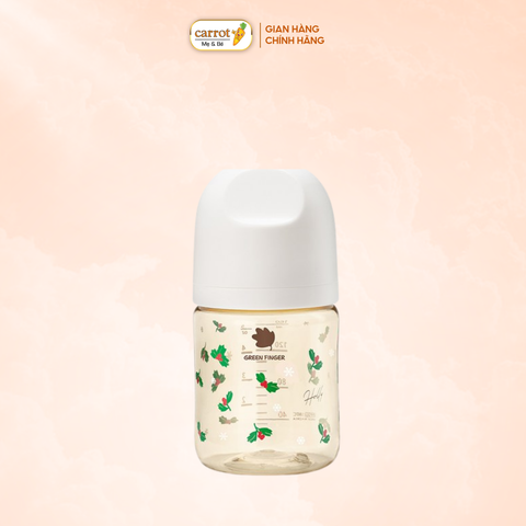 Bình Sữa Bebe Grow Green Finger 160ml Holly Nhựa PPSU Cao Cấp - Kèm Núm Size S