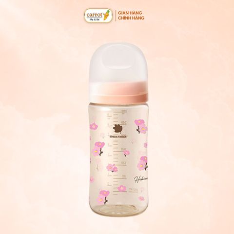 Bình Sữa Bebe Grow Green Finger 280ml Hibiscus Nhựa PPSU Cao Cấp - Kèm Núm Size M
