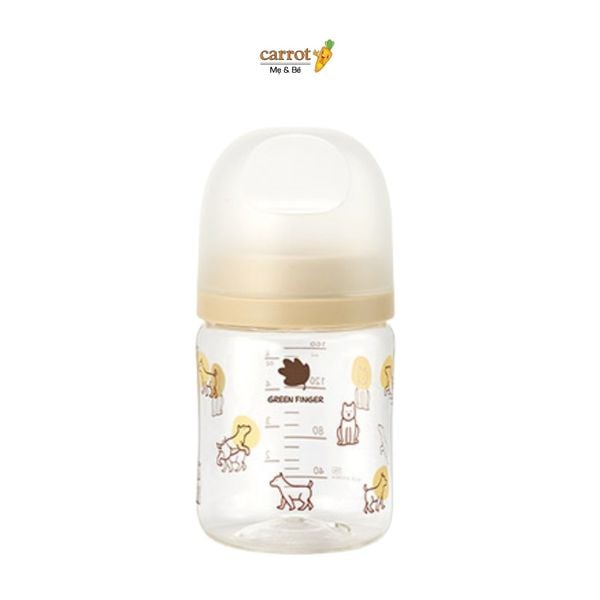 Bình Sữa Bebe Grow Green Finger 160ml Họa Tiết Gấu Nhựa PA - Kèm Núm Size S
