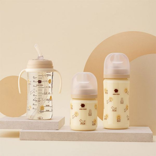 Bình Sữa Bebe Grow Green Finger 280ml Họa Tiết Cún Nhựa PA - Kèm Núm Size M