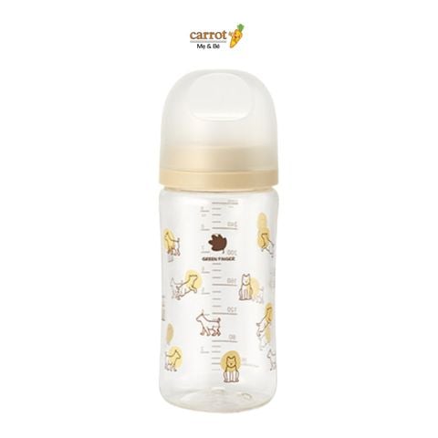 Bình Sữa Bebe Grow Green Finger 280ml Họa Tiết Cún Nhựa PA - Kèm Núm Size M