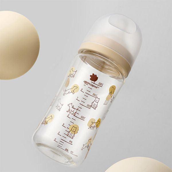 Bình Sữa Bebe Grow Green Finger 280ml Họa Tiết Cún Nhựa PA - Kèm Núm Size M