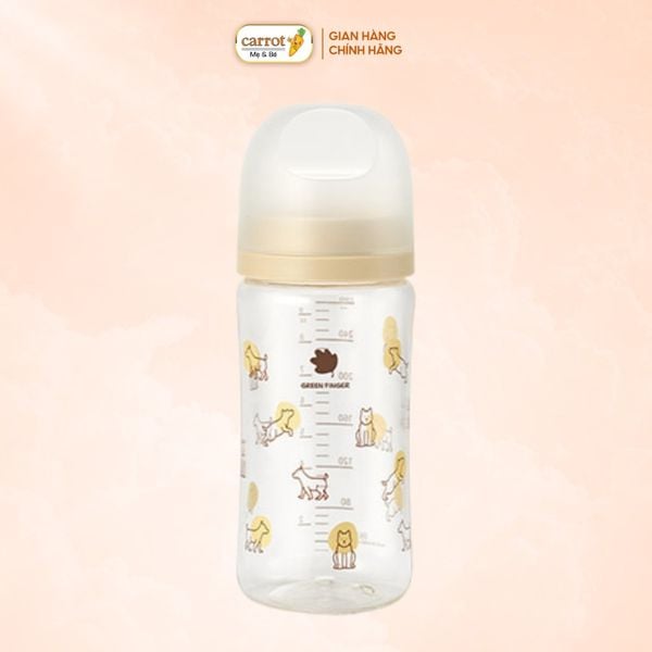Bình Sữa Bebe Grow Green Finger 280ml Họa Tiết Cún Nhựa PA - Kèm Núm Size M