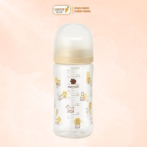 Bình Sữa Bebe Grow Green Finger 280ml Họa Tiết Cún Nhựa PA - Kèm Núm Size M