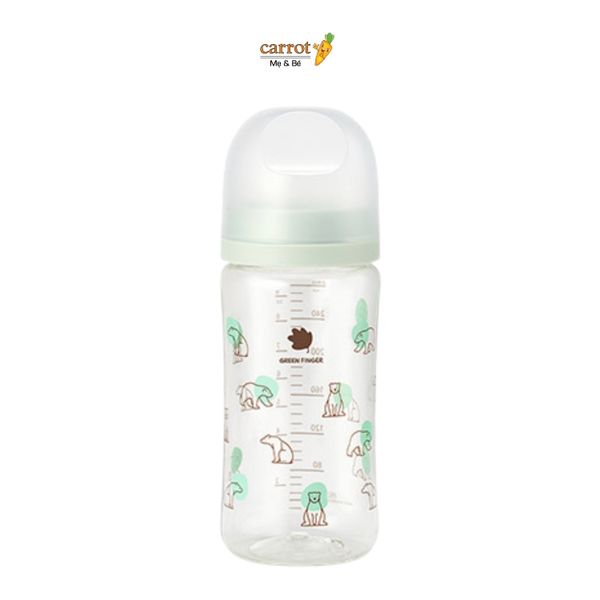 Bình Sữa Bebe Grow Green Finger 280ml Họa Tiết Gấu Nhựa PA - Kèm Núm Size M
