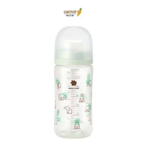 Bình Sữa Bebe Grow Green Finger 280ml Họa Tiết Gấu Nhựa PA - Kèm Núm Size M