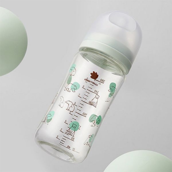 Bình Sữa Bebe Grow Green Finger 280ml Họa Tiết Gấu Nhựa PA - Kèm Núm Size M