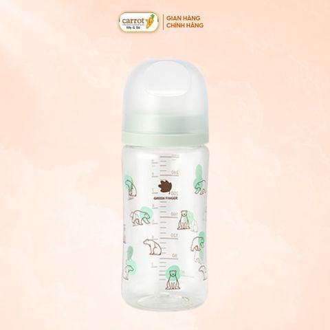 Bình Sữa Bebe Grow Green Finger 280ml Họa Tiết Gấu Nhựa PA - Kèm Núm Size M