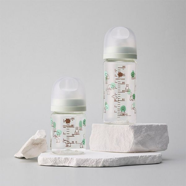 Bình Sữa Bebe Grow Green Finger 280ml Họa Tiết Gấu Nhựa PA - Kèm Núm Size M