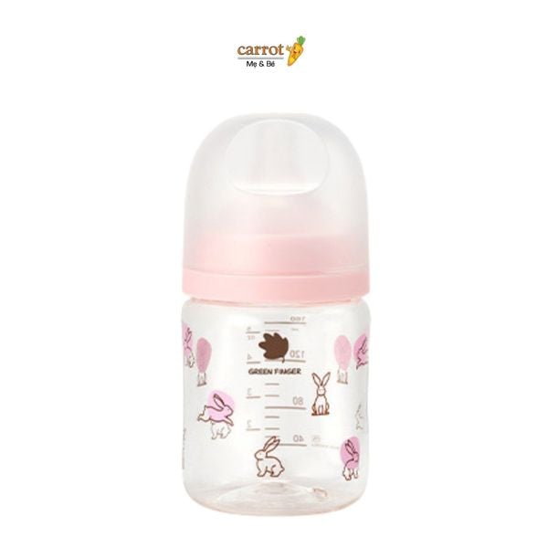 Bình Sữa Bebe Grow Green Finger 160ml Họa Tiết Thỏ Nhựa PA - Kèm Núm Size S