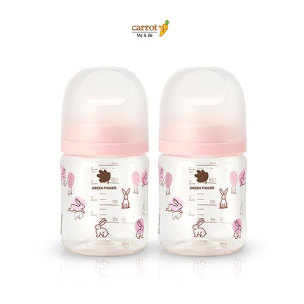 Bình Sữa Bebe Grow Green Finger 160ml Họa Tiết Thỏ Nhựa PA - Kèm Núm Size S