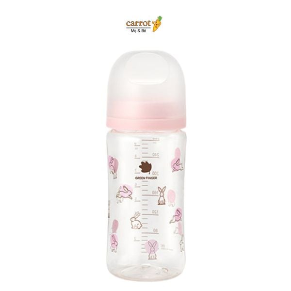 Bình Sữa Bebe Grow Green Finger 280ml Họa Tiết Thỏ Nhựa PA - Kèm Núm Size M