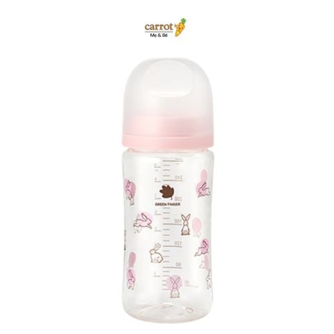 Bình Sữa Bebe Grow Green Finger 280ml Họa Tiết Thỏ Nhựa PA - Kèm Núm Size M