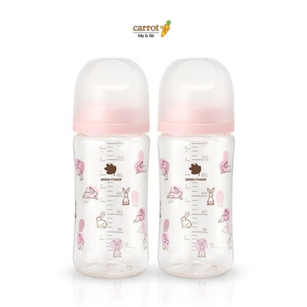 Bình Sữa Bebe Grow Green Finger 280ml Họa Tiết Thỏ Nhựa PA - Kèm Núm Size M
