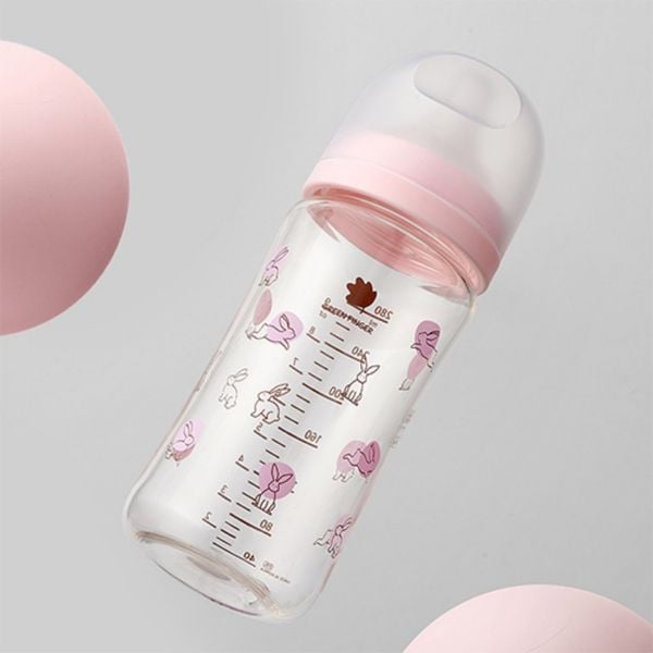 Bình Sữa Bebe Grow Green Finger 280ml Họa Tiết Thỏ Nhựa PA - Kèm Núm Size M