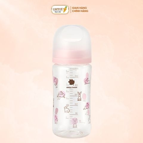 Bình Sữa Bebe Grow Green Finger 280ml Họa Tiết Thỏ Nhựa PA - Kèm Núm Size M