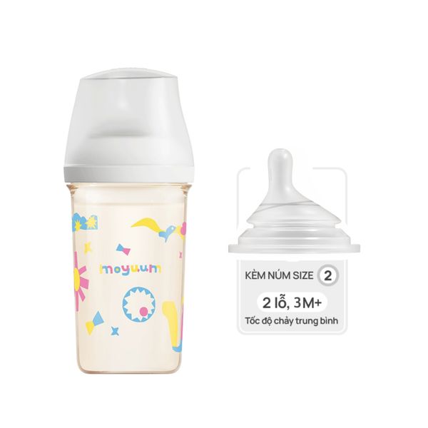 Bình Sữa Moyuum Mov.aa PPSU 250ml - Họa Tiết Trắng - Kèm Núm Số 2