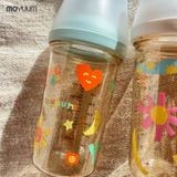 Bình Sữa Moyuum Mov.aa PPSU 250ml - Họa Tiết Trắng - Kèm Núm Số 2