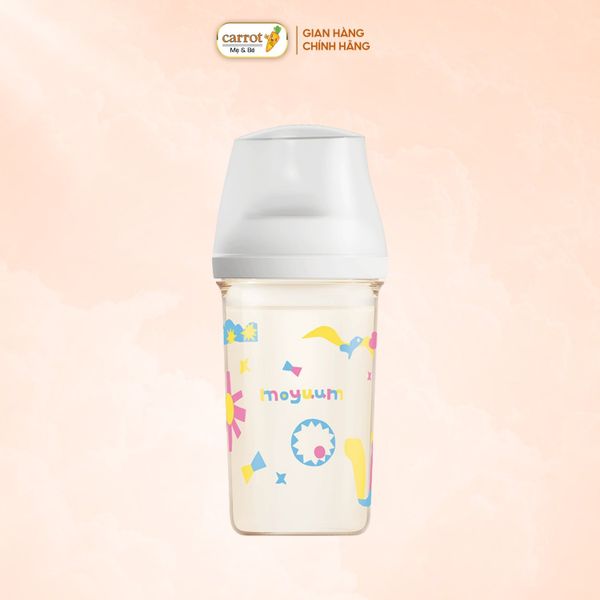Bình Sữa Moyuum Mov.aa PPSU 250ml - Họa Tiết Trắng - Kèm Núm Số 2