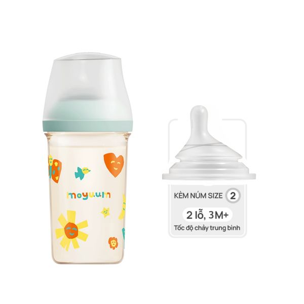 Bình Sữa Moyuum Mov.aa PPSU 250ml - Họa Tiết Xanh Mint - Kèm Núm Số 2