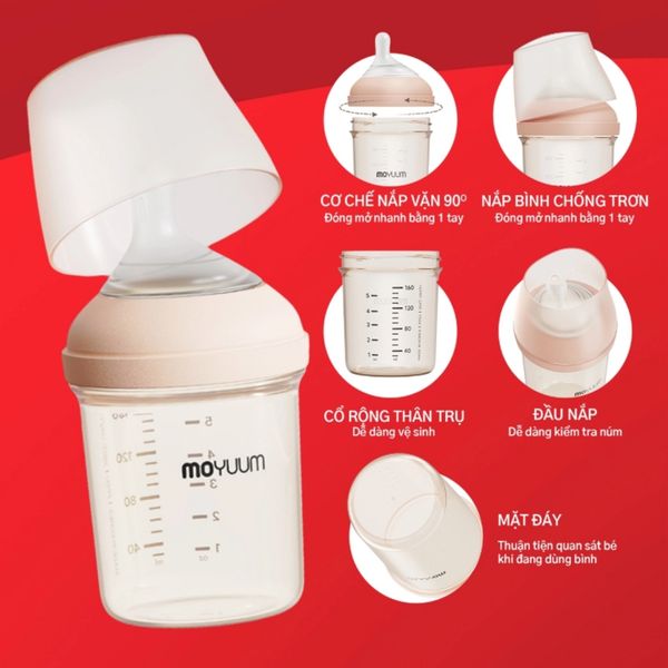 Bình Sữa Moyuum Mov.aa PPSU 250ml - Trơn - Kèm Núm Số 2