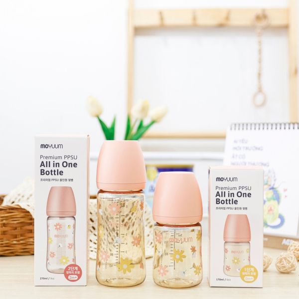 Bình Sữa Moyuum PPSU 270ml - Hoa Cúc - Kèm Núm Số 2