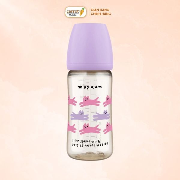 Bình Sữa Moyuum PPSU 270ml - Mèo Tím - Kèm Núm Số 2