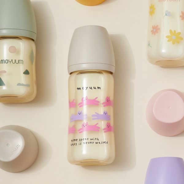 Bình Sữa Moyuum PPSU 270ml - Mèo Xám - Kèm Núm Số 2