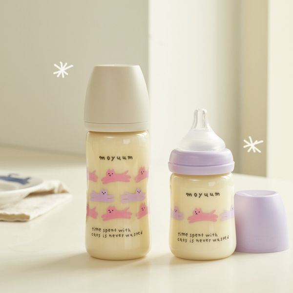 Bình Sữa Moyuum PPSU 270ml - Mèo Xám - Kèm Núm Số 2