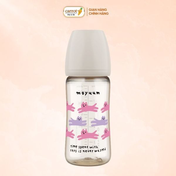 Bình Sữa Moyuum PPSU 270ml - Mèo Xám - Kèm Núm Số 2