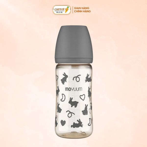Bình Sữa Moyuum PPSU 270ml - Thỏ Đen - Kèm Núm Số 2
