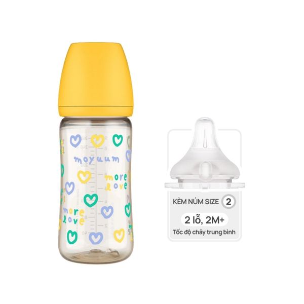 Bình Sữa Moyuum PPSU 270ml - Tim Vàng - Kèm Núm Số 2