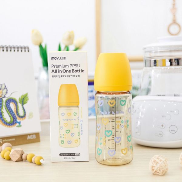 Bình Sữa Moyuum PPSU 270ml - Tim Vàng - Kèm Núm Số 2