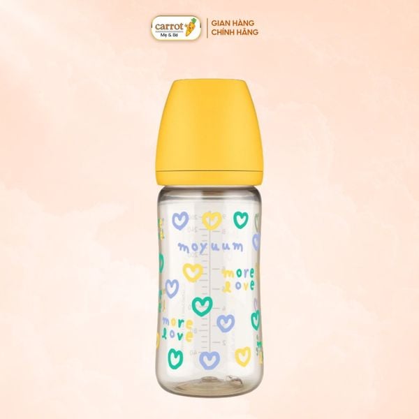 Bình Sữa Moyuum PPSU 270ml - Tim Vàng - Kèm Núm Số 2