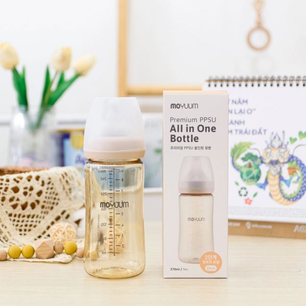Bình Sữa Moyuum PPSU 270ml - Trơn - Kèm Núm Số 2