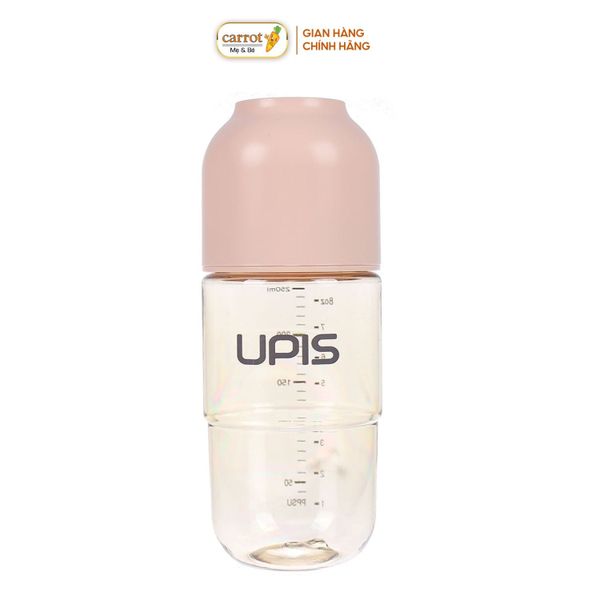 Bình Sữa UPIS PPSU Núm Size M Màu Hồng 260ml Cho Bé Từ 3M+
