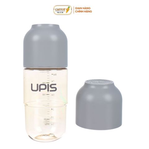 Bình Sữa UPIS PPSU Núm Size M Màu Xám 260ml Cho Bé Từ 3M+